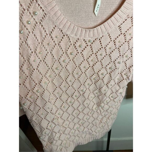 ❤️Bellatrix Pink Pearl embellished knit sweater long sleeve Size Small - Picture 3 of 7